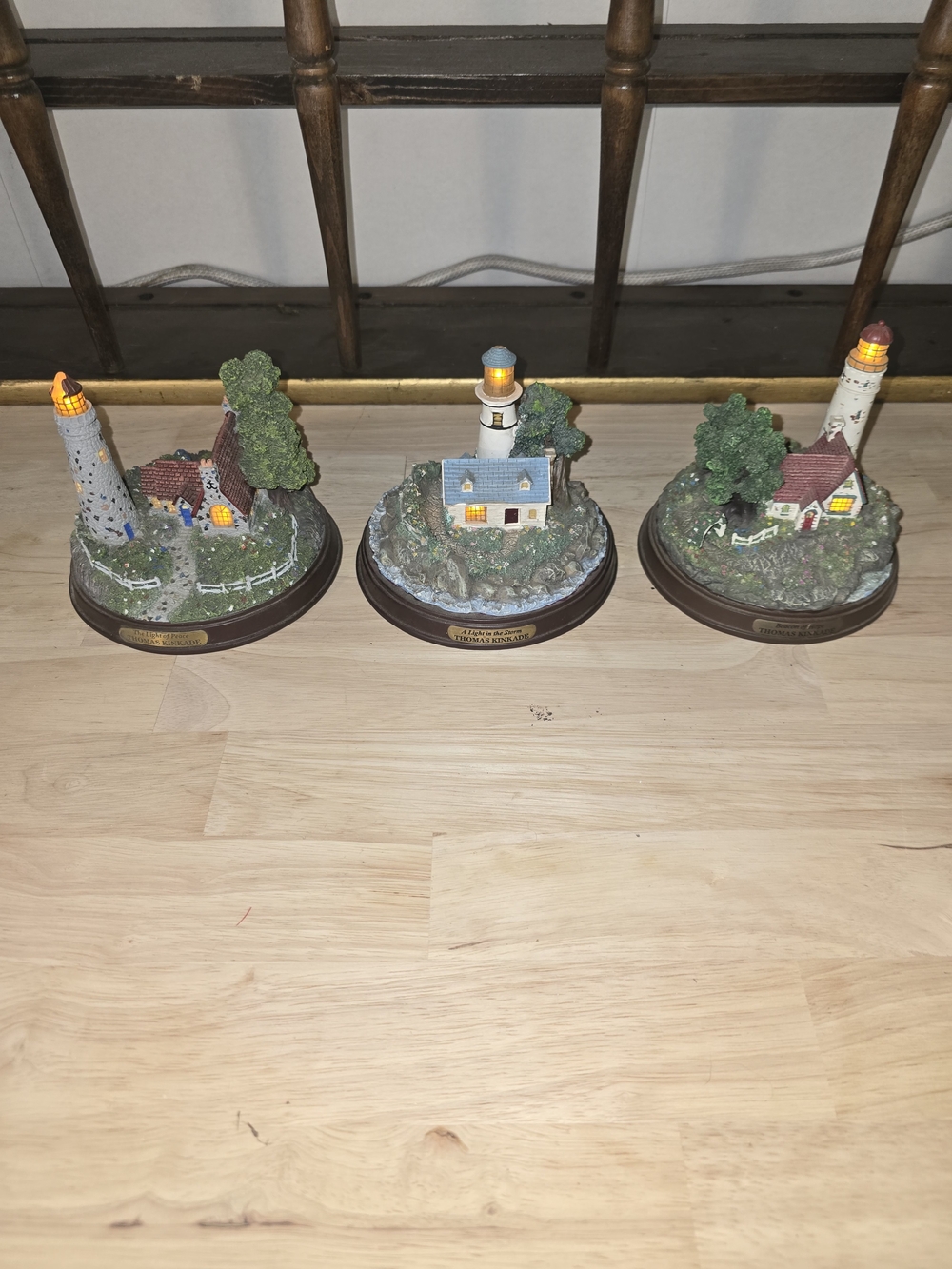 3 Vintage Thomas Kinkade Lighted Lighthouse Figurine
